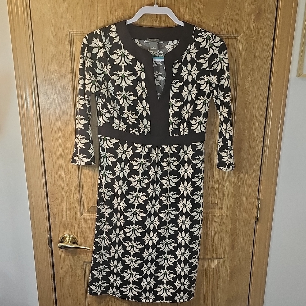 Ann Taylor Black and White Floral Long Sleeve Dress